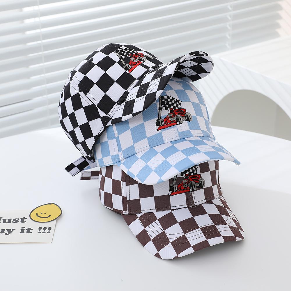 Children'S Hat Formula Racing Baseball Cap Spring And Autumn Boys And Girls Outdoor Sunshade Plaid Printed Cap