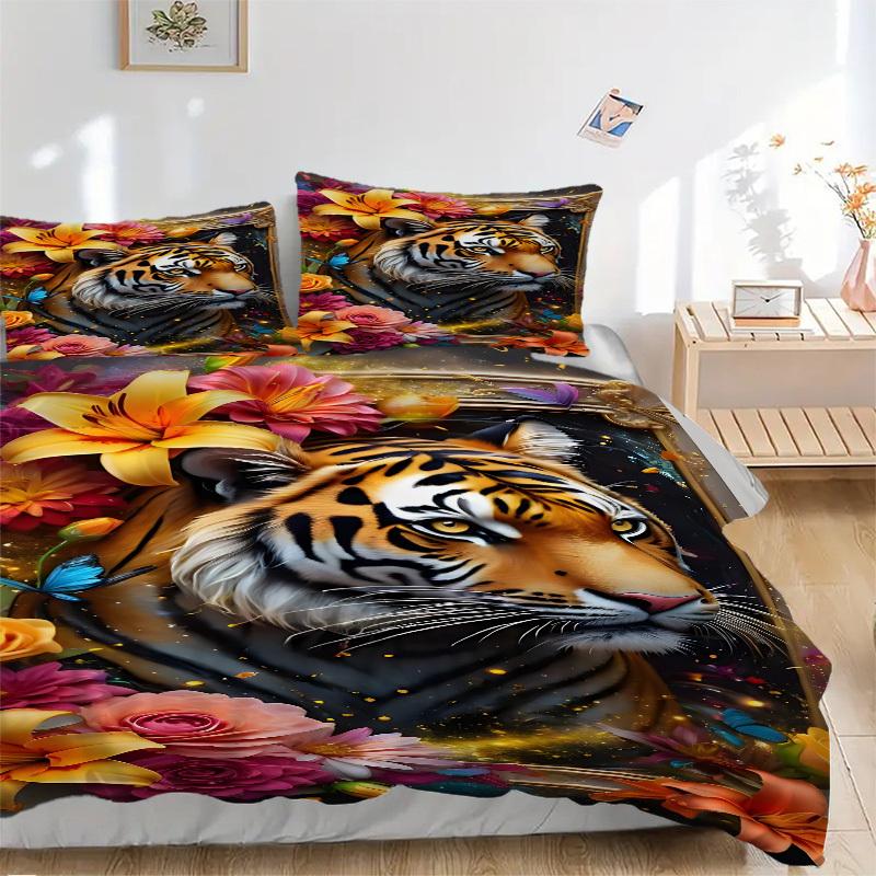 

3pcs Tiger Portrait Duvet Cover Set -Includes 1 Duvet Cover and 2 Pillowcases, No Quilt Core, All-Season Home Decor yy251111093 135x200cm