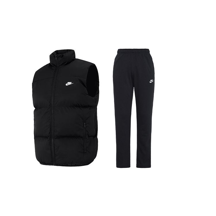 

Nike Жилет с воротником-стойкой и застежкой-молнией, средней талией, длинные трикотажные брюки, повседневный спортивный комплект для мужчин, черный FB7374-010+BV2714-010 M