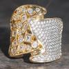 Huitan Geometric Design Women Two Tone Ring Inlaid Shiny Cubic Zirconia Gorgeous Accessories for Party Holiday Luxury JewelryGood Product