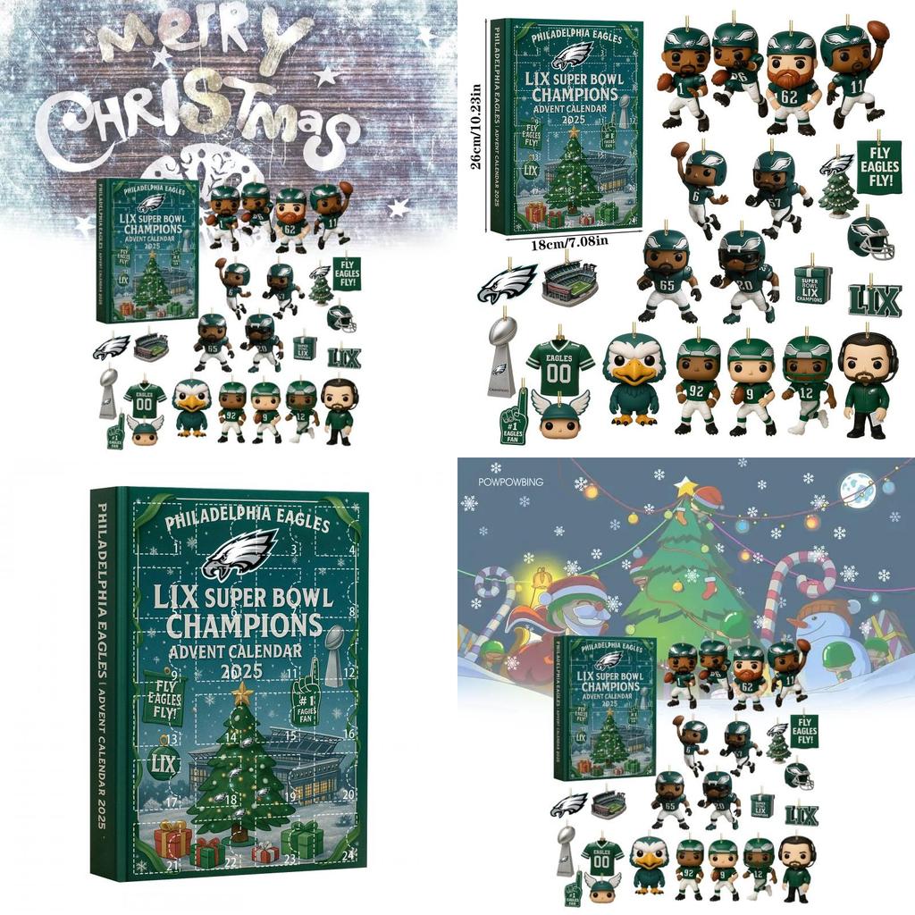 Calendar de Crăciun Philadelphia Eagles Cutie Oarbă Cu Ornamente Acrilice Pentru Cadouri de Petrecere de Sărbători