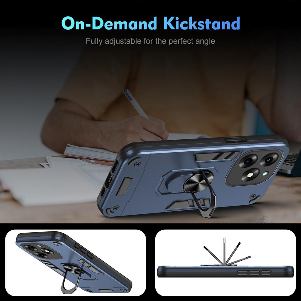 KEYSION Shockproof Armor Case for Itel S23+ Soft Silicone+PC Camera Protection Ring Stand Phone Back Cover for Itel S23 Plus