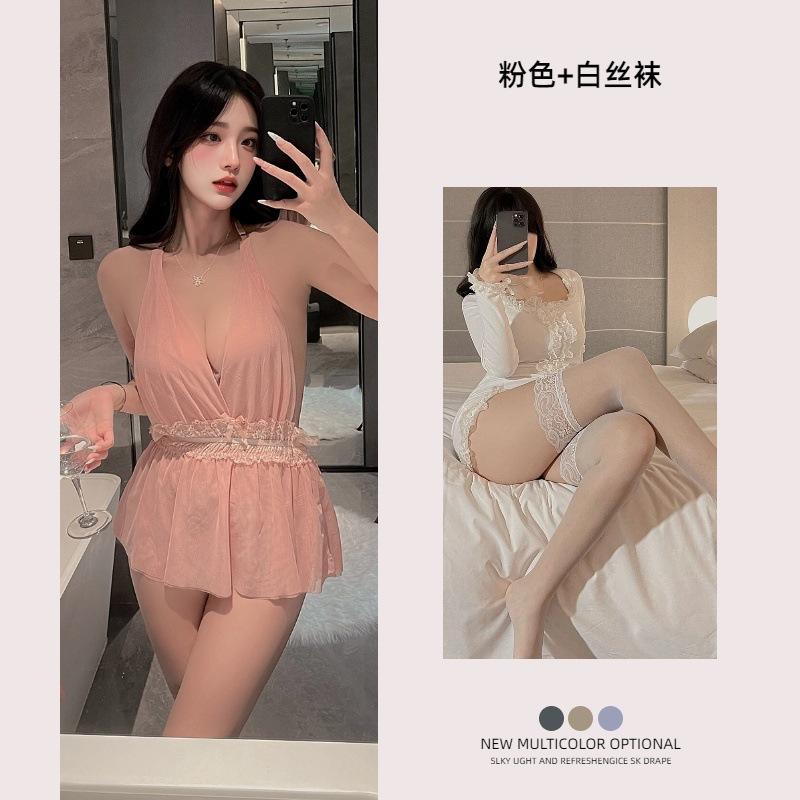 New sexy lingerie deep V backless temptation jumpsuit bed hot neck secretary free uniform