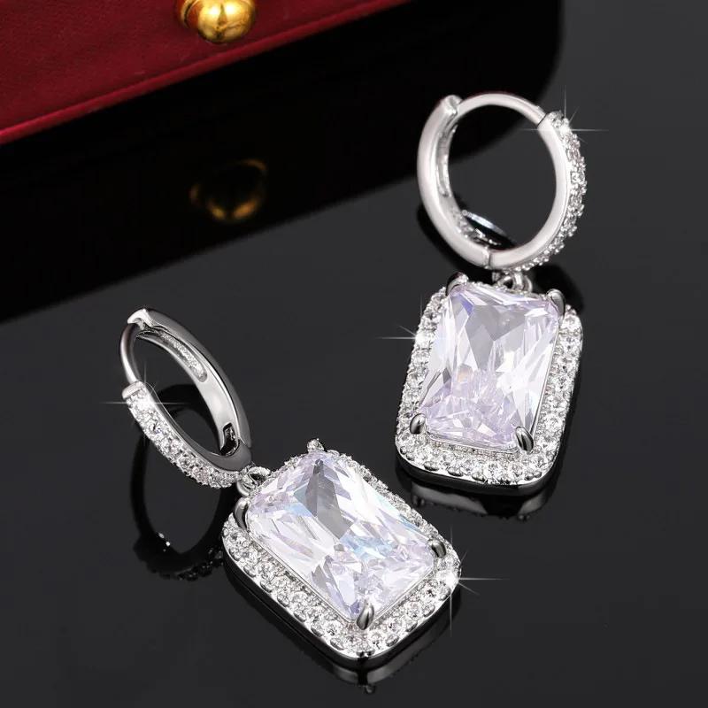 Vintage Sterling Silver Shinning AAA Zircon Earrings for Women Trendy Earring  Prevent Allergy Party Accessories Gift