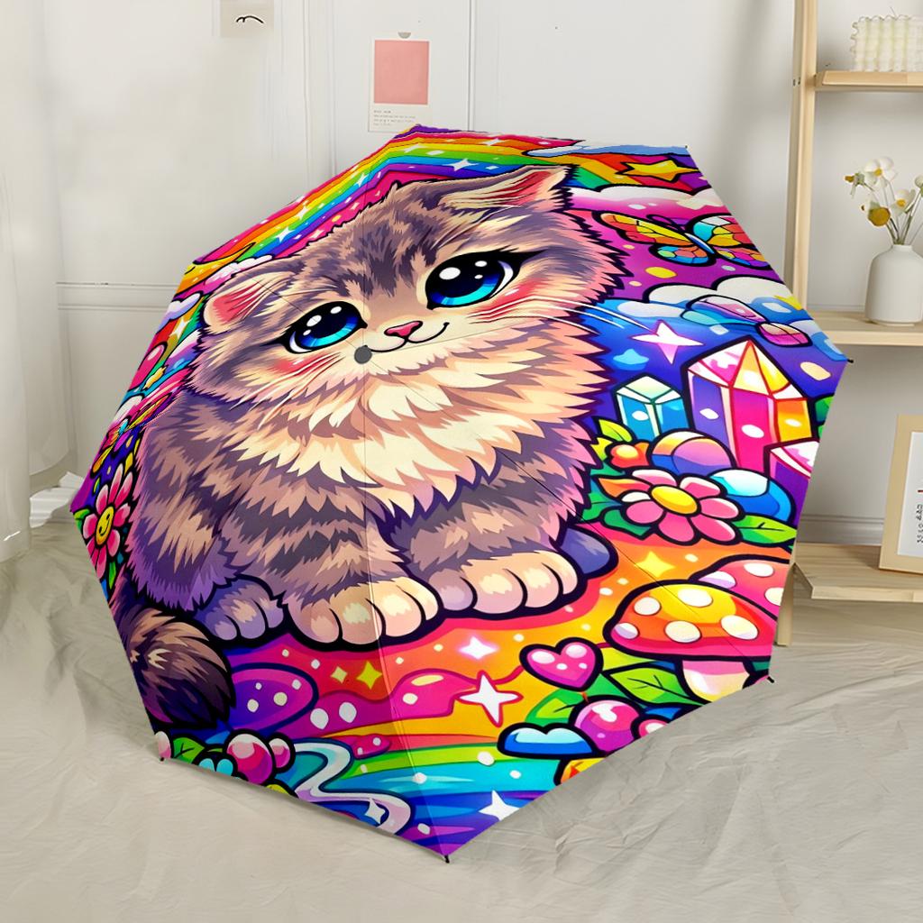 Waterfall Cat Roses Automatic Umbrella Folding Umbrella with 8 Ribs Foldable Design for Outdoor Daily Use Fashionable Accessory Stylish Gift Women