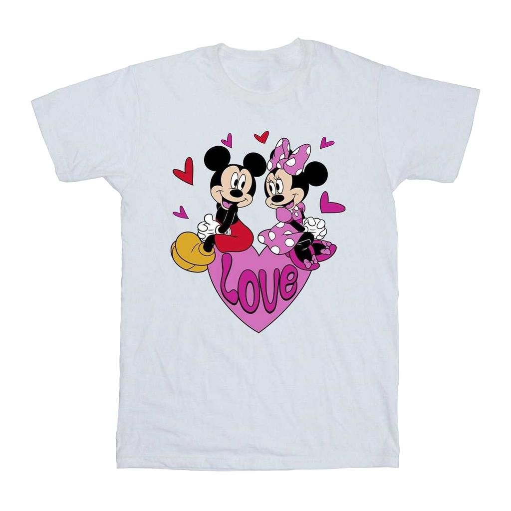 Disney Mens Love Mickey & Minnie Mouse Hearts Cotton T-Shirt
