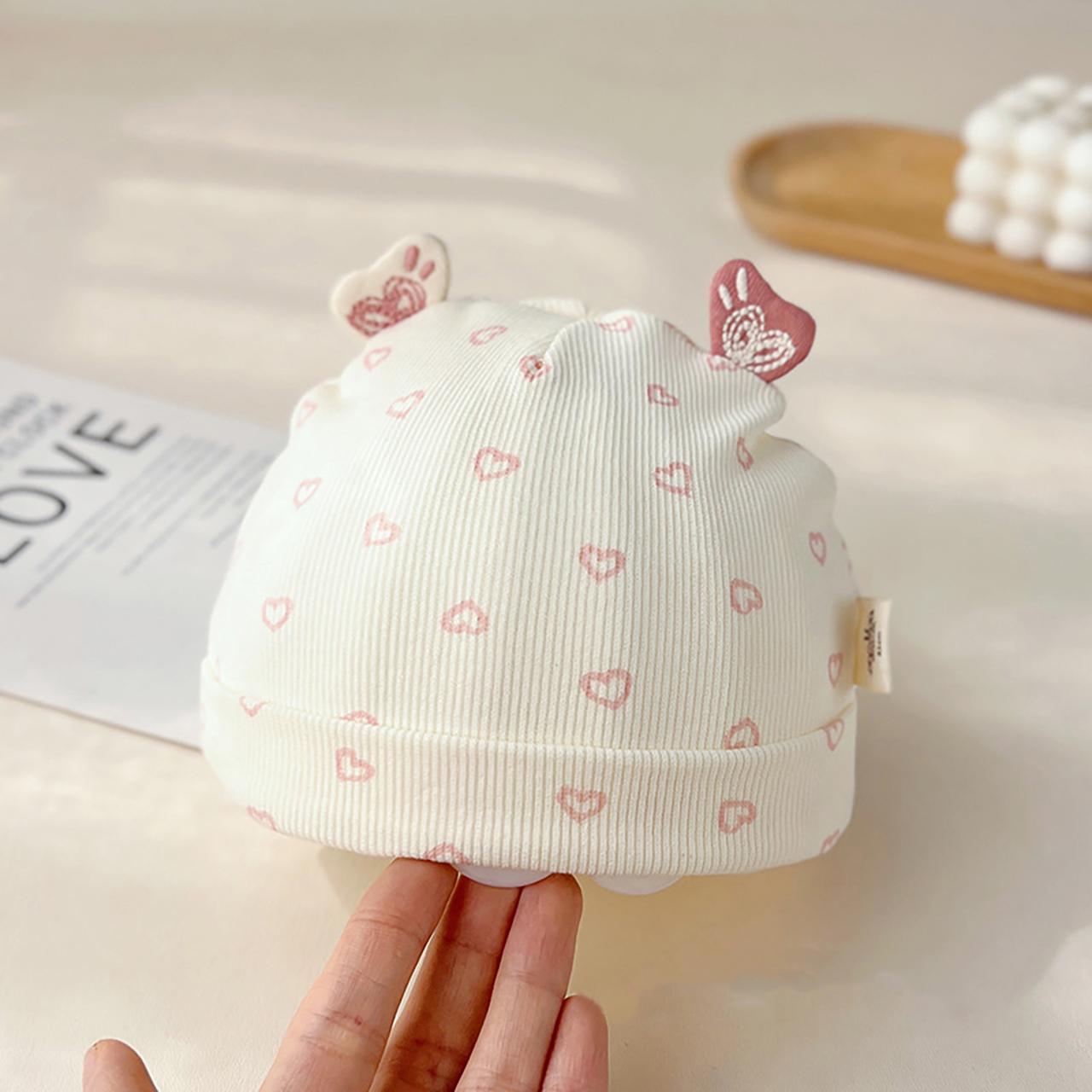 

Мягкая хлопковая шапочка для новорожденного, милый бантик с медвежонком, фетальная шапочка для младенца, весна-осень, шапочка для новорожденного мальчика или девочки, 0-3 месяца Love