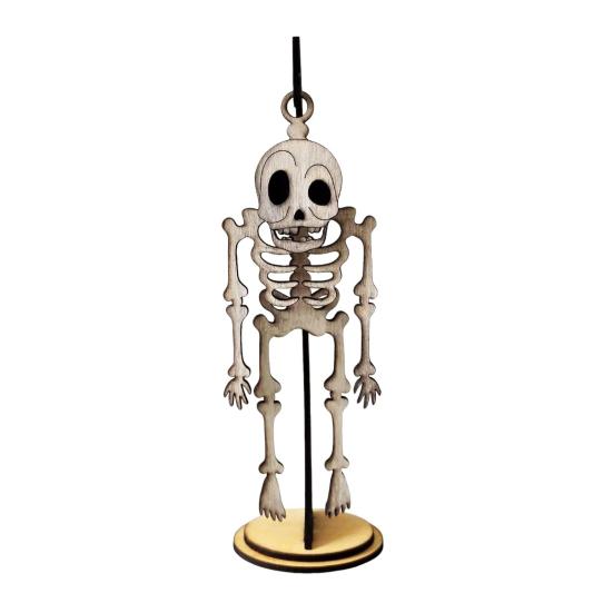 Halloween Swingy Skeleton Ornament Creepy Tree Swing Ghost Wooden Table Sign with Base Home Office Desktop Party Decoration