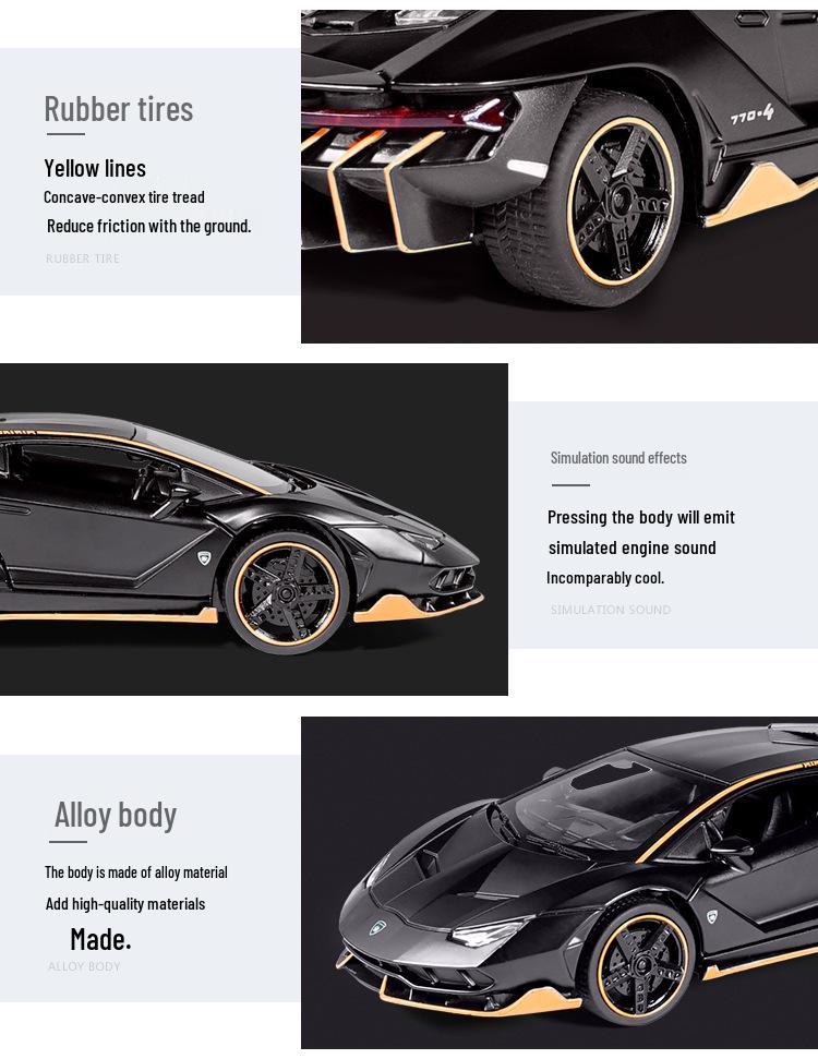 Jianyuan LP770 Alloy Diecast Supercar Model with Pull-Back and Open Door Features