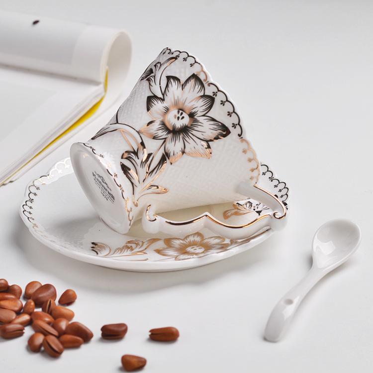 Retro European Style Ceramic Iced Americano and Latte Cup Set with Saucer