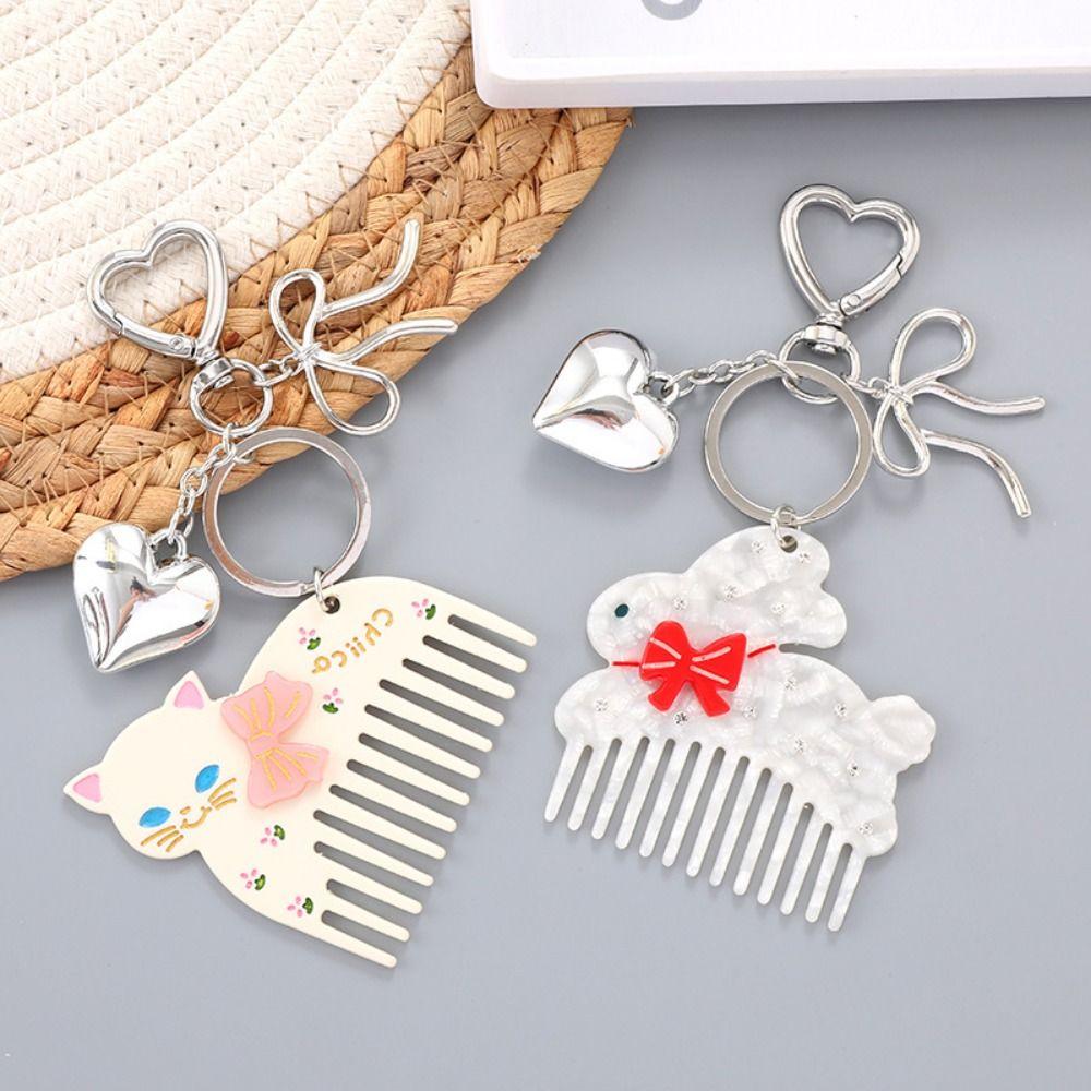 Keyring Acetate Comb Pendant Cute Animals Bag Pendant Kawaii Bow Cat Keychain Gift