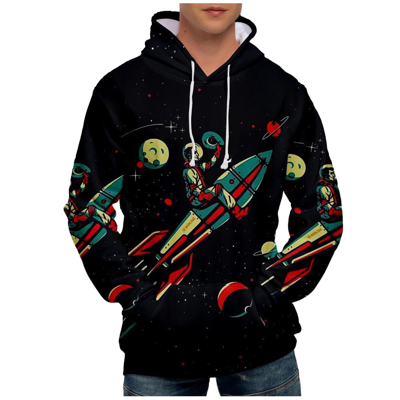 

Модный свободный мужской и женский свитер с капюшоном с длинным рукавом и принтом XXXL чёрный