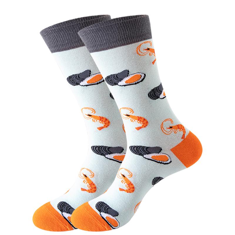 New Fashion Mens Socks Japanese Harajuku Happy Cartoon Socks Seahorse Crab Shrimp Coral Socks Trend Male Stockings Funny Socks