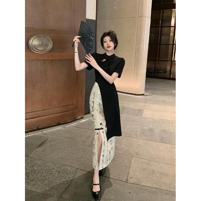 2026 new retro new Chinese skirt medium and long short-sleeved cheongsam dress summer temperament two-piece set