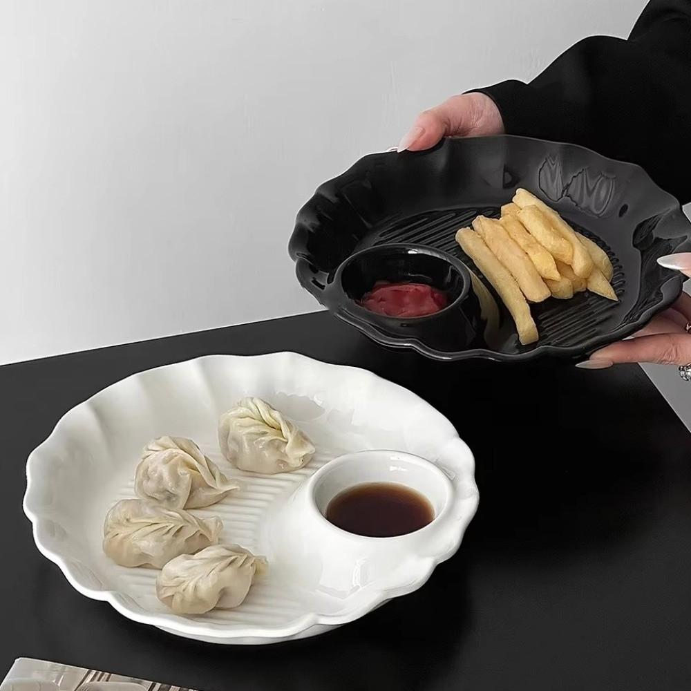 Thicken Ceramic Dumpling Dishes Round French Fries Plate Minimalist Serving Plates  Kitchen