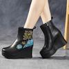 Fashion GKTINOO Handmade Boots For Women Genuine Leather Ankle Shoes Embroidery Vintage Platform Women Shoes Round Toes Wedges Boots