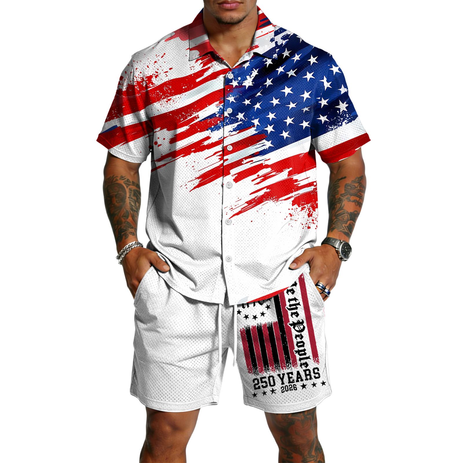 Мужской повседневный легкий дышащий комплект из рубашки с коротким рукавом и шорт S