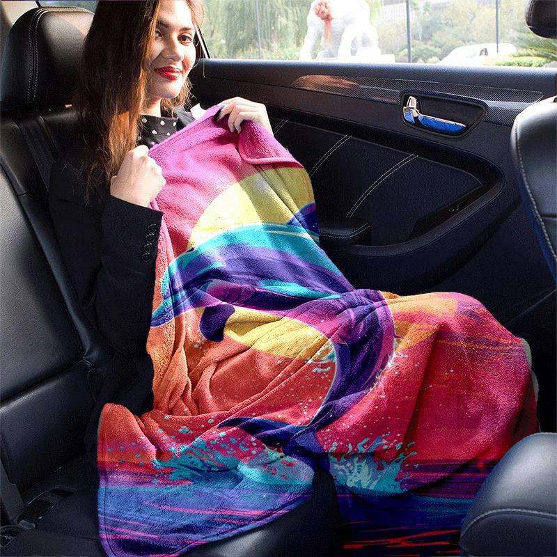1pc Dolphin Printing Lightweight Flannel Blanket, Comfortable and Warm Blanket, for Camping Sofa Bed and Couch Office, Gift