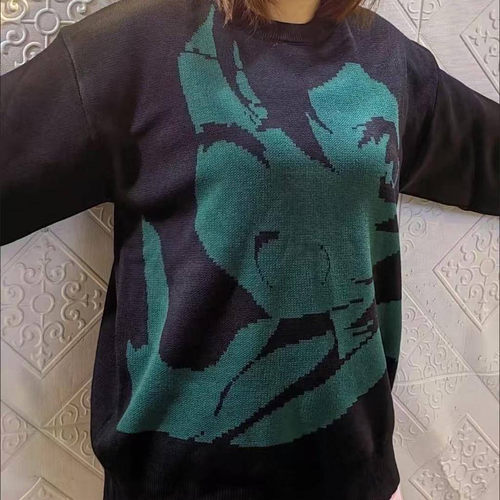 Japansk Animeflicka stickad Tröja Pullover