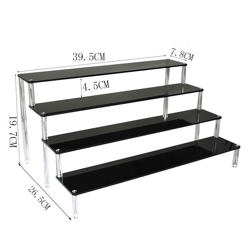 Black Acrylic Multi-Layer Display Stand for Model Figures, Bracelets, and Jewelry Storage.