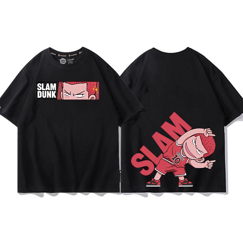Cool anime Slam Dunk cartoon short-sleeved T-shirt for men summer front and back print loose clothes around Yukawa Kaede