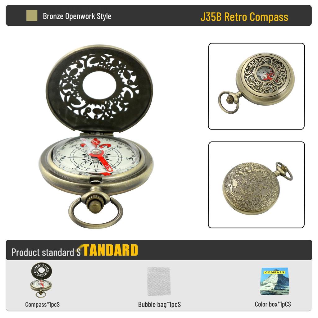 Spot J35A Retro Flip Pocket Watch with North-Pointing Zinc Alloy Compass - Metal Outdoor Gift