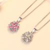 925 Sterling Silver Pink Crystal Flower Pendant Chain Necklace For Women Korean Elegant Luxury Quality Jewelry Accessories