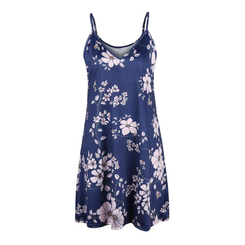 

Женское летнее длинное платье с цветочным принтом. Женское повседневное свободное платье с v-образным вырезом. Пляжный отдых. 2XL темно-синий