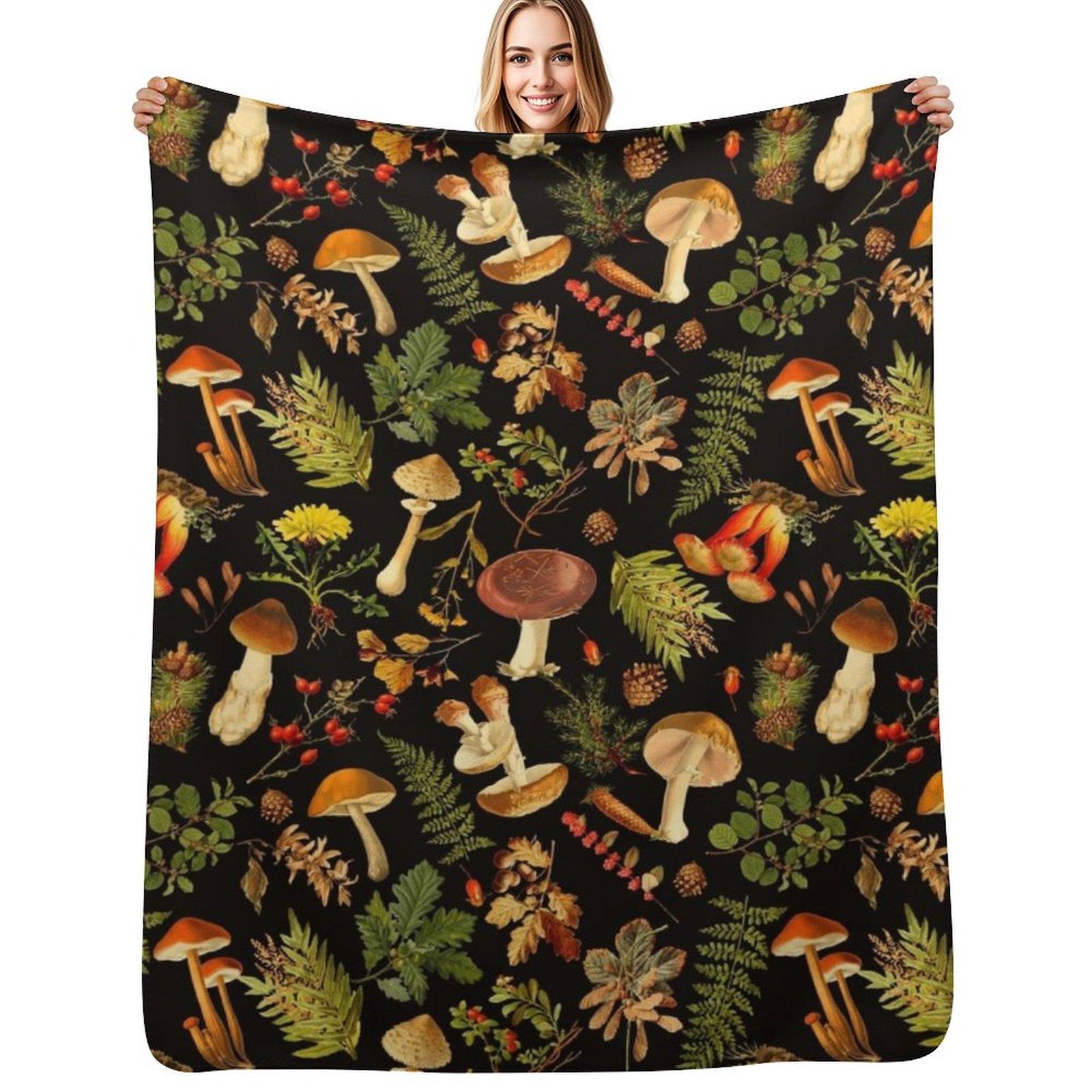 Thanksgiving Mushrooms Harvest Throw Blanket Stylish Warm Blanket for Living Room Bedroom Size: 75*100cm, Weight: 230 GSM