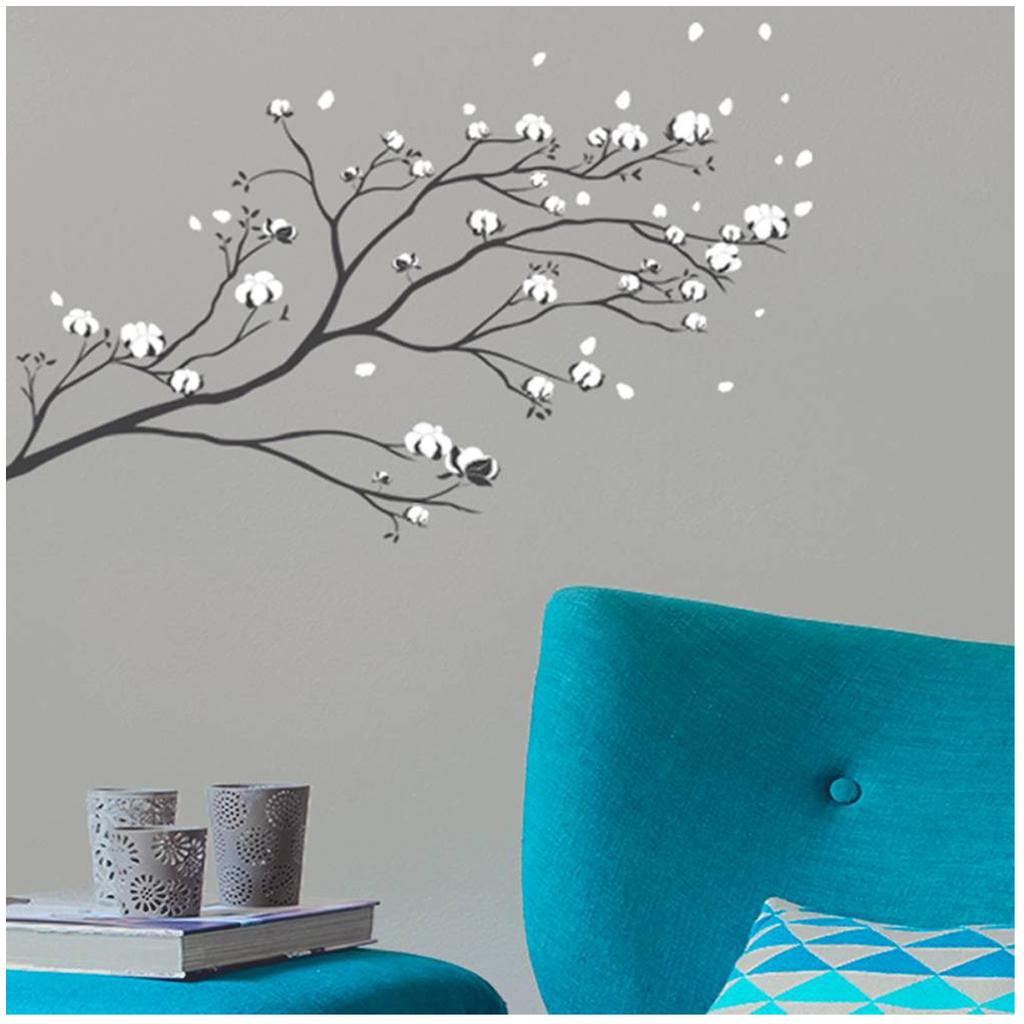 Les Trésors De Lily [Q5929] - Sheet of Stickers 'Cotton Branch' White Black - 50x70 Cm
