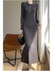 Women's Extra Long Slimming Knitted Polo Collar Dress for Autumn and Winter