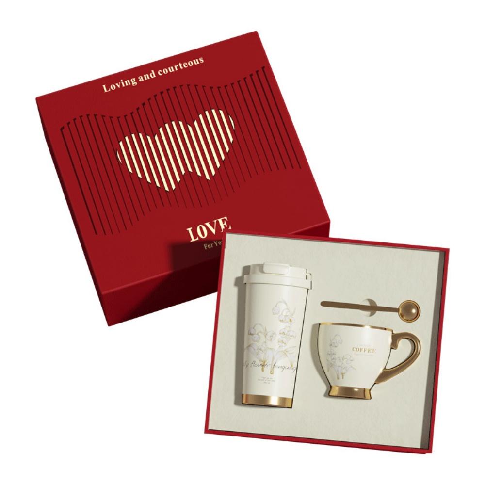 Lyxig Keramisk Kaffe Rese Termosmugg 530ML Och Mug 280ML Set med Presentförpackning - Bröllopspresent Dryckeservice Set