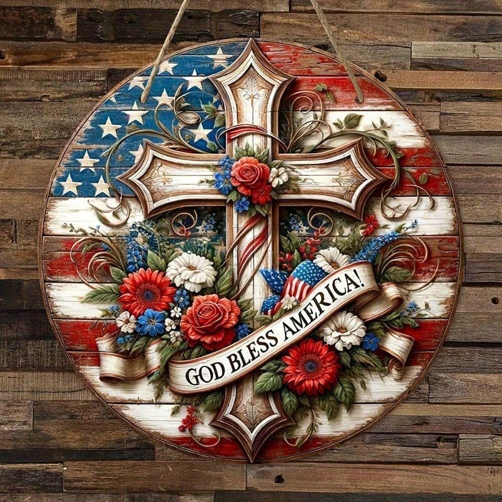 American Flag Metal Wall Art Decor, Patriotic Steel Poster for Home