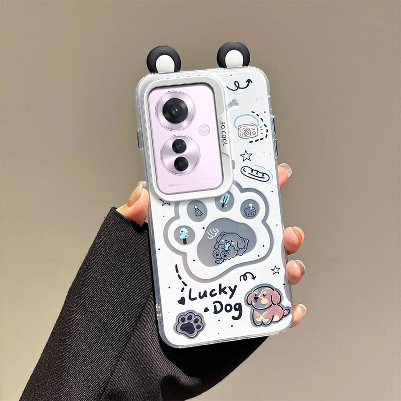 KEYSION Cute Ear Cartoon Case for OPPO Reno11 F 5G with Lanyard Soft Silicone+PC Shockproof Phone Back Cover for OPPO Reno 11F 5G