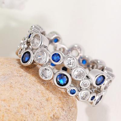 Huitan Fashion White/Blue Cubic Zirconia Women Rings  Color Band Special-interested Wedding Accessories New Trendy Jewelry