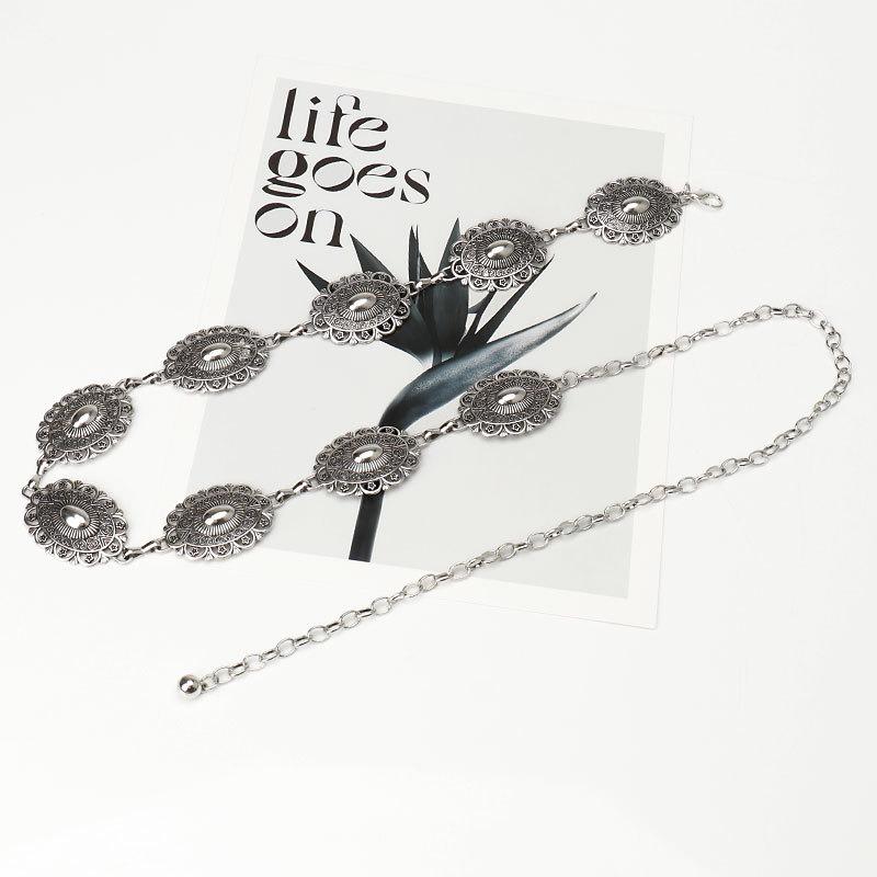 Engraved Sterling Silver Five-Star Waist Chain For Women, Retro Bohemian Decoration With Skirt, Metal Butterfly Belt For Women