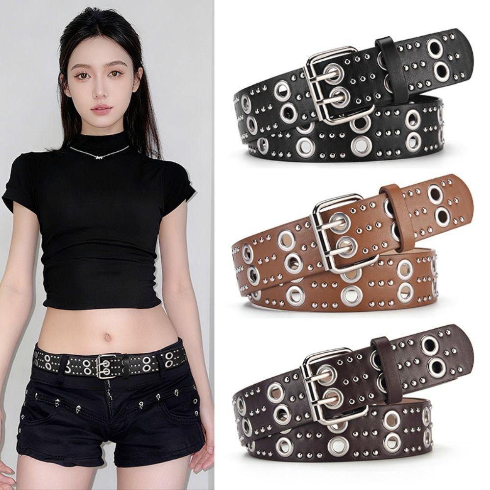 Dual Pin Buckle Business Waist Belt Luxury Design Punk Waistband  Paired with Skirts Jeans