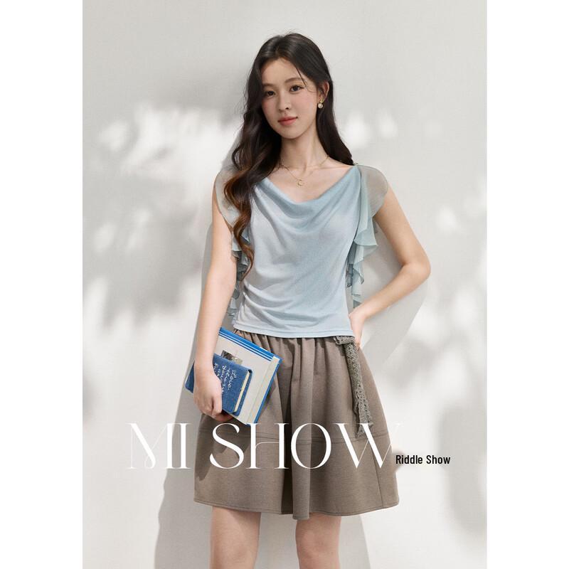 Off-Shoulder Ruffle Trim Sleeveless Knit Top S