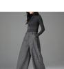 Women's High-Waisted Woolen Wide-Leg Plaid Pants with Velvet Lining for Autumn/Winter – Petite Casual Style.