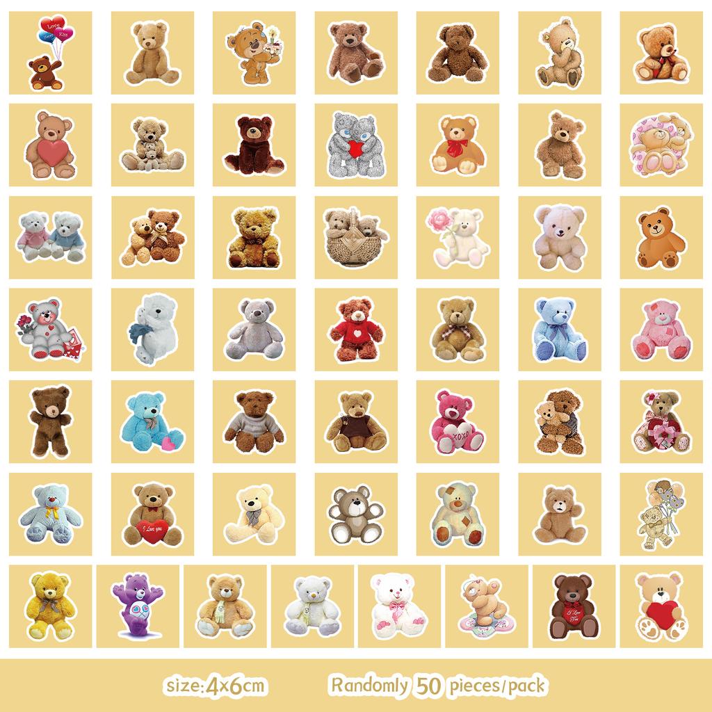 50 Cute Wind Teddy Bear Graffiti Stickers Mobile Phone Water Cup Waterproof Decorative Stickers Children's Hand Account Stickers