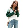 Spring and Autumn Women's Sweater Fashion Color Blocking Half High Neck Sweater Long Sleeve Knit Sweater