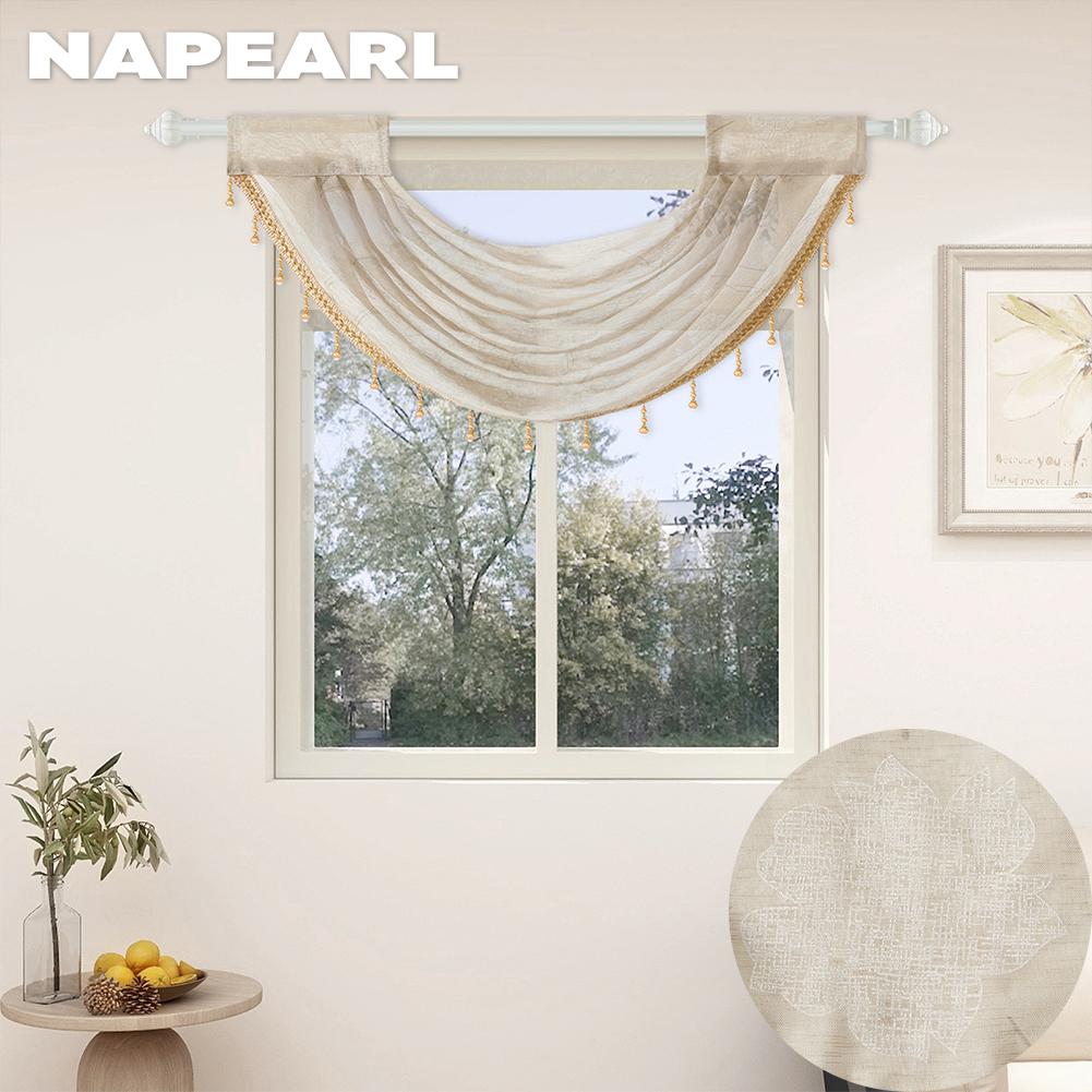 

1 шт. NAPEARL, простая занавеска с кисточками и принтом из бисера, короткая занавеска для декора маленького окна 74x40 см