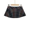Women's Slim-Fit Low-Waist Pleated Plaid Mini Skirt with Button-Up Slit - Autumn Anti-Exposure Design
