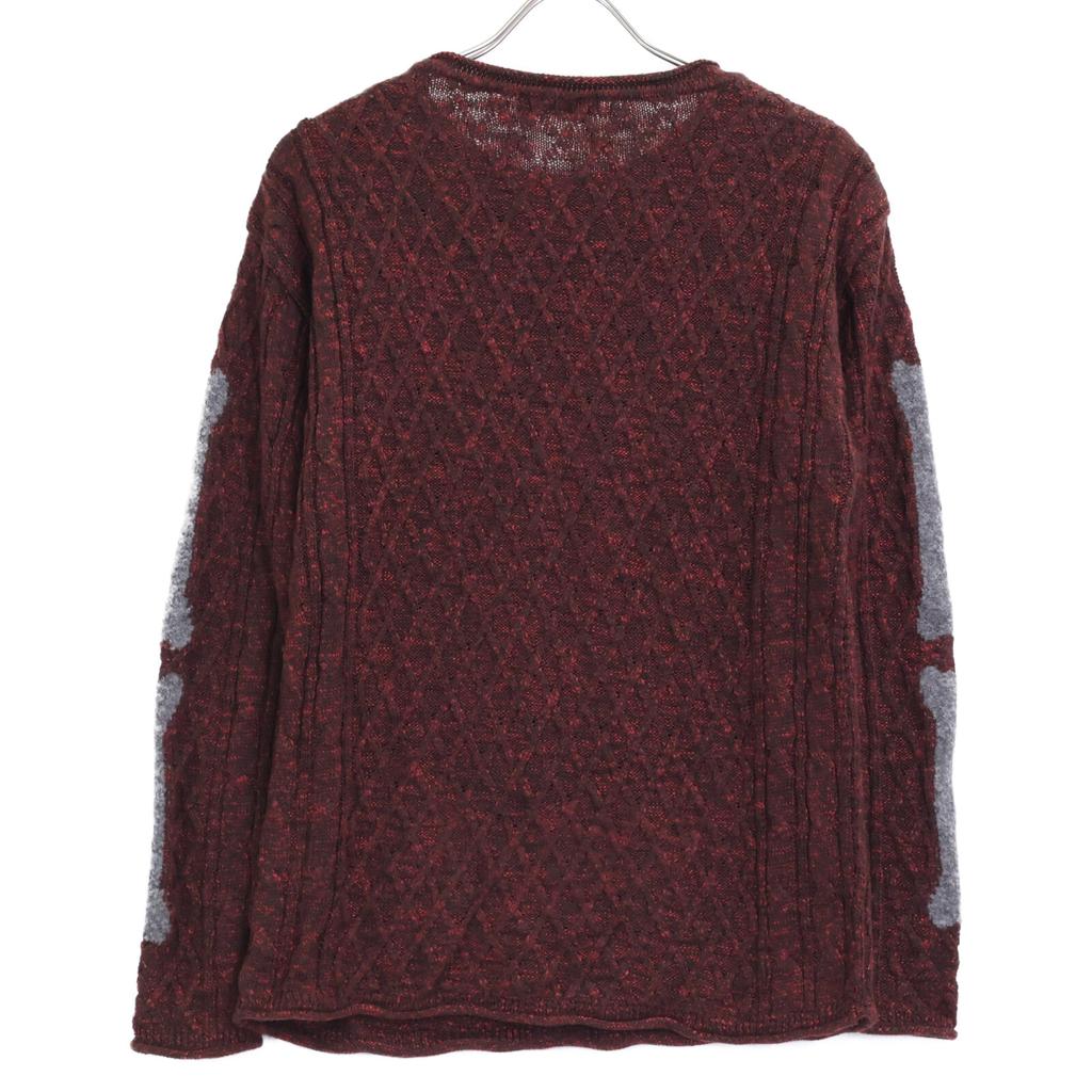 HYSTERIC GLAMOUR Red 01173NS04 SKULL Cable Braid Pullover Tops FREE Bordeaux grayUsed