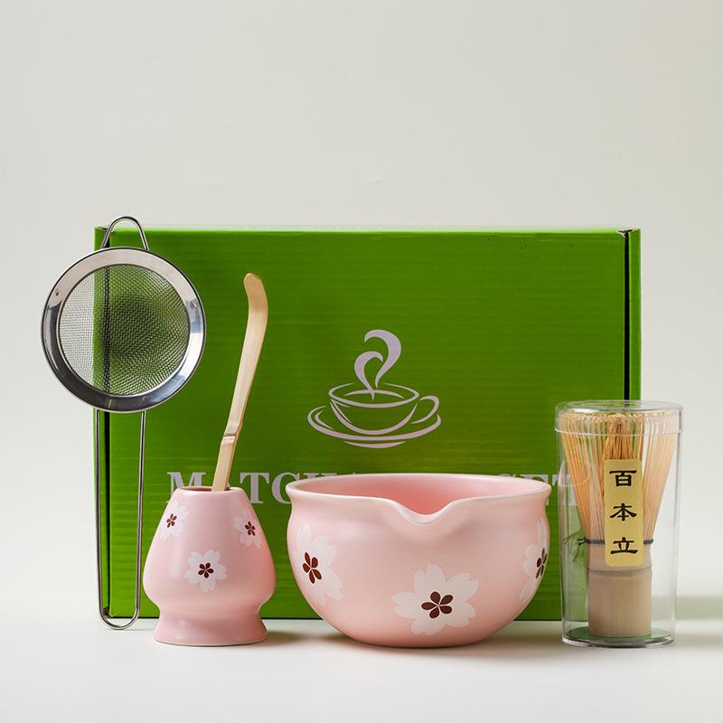 4-7pcs Set Ceramic Matcha Bowl Large Capacity Smooth Matcha Whisk Stand High Temperature Resistant Tea Salad Soup Bowl