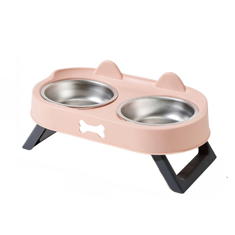 Stainless Steel Raised Pet Feeder Double Bowl Cat Feeding Dish Elevated Cat Bowl For Cats