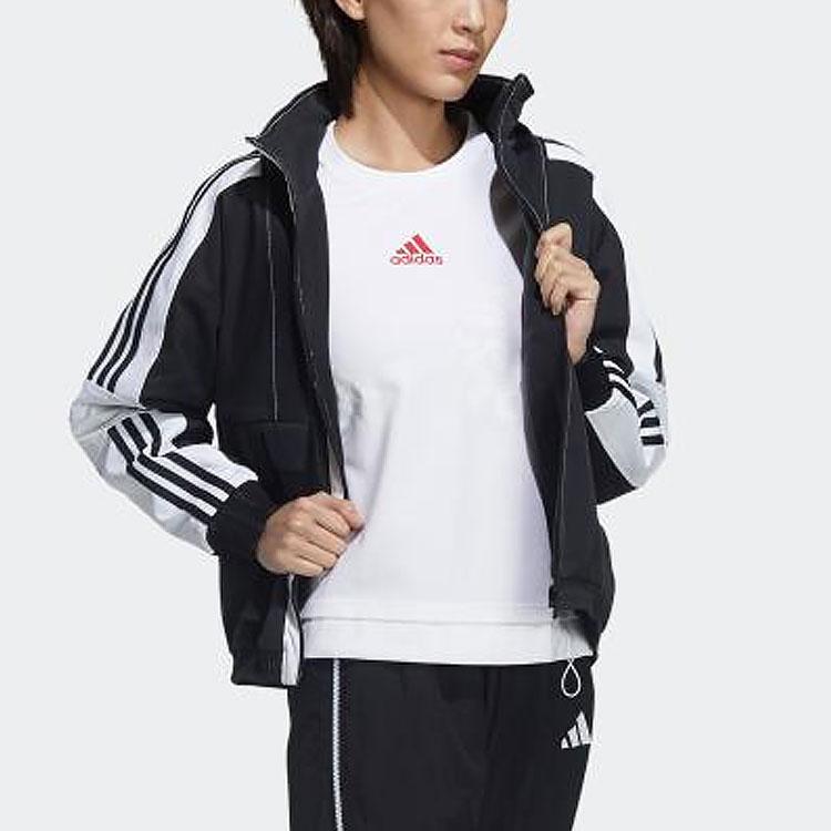 adidas Striped Colorblock Hooded Jacket Women Jackets Black GP0634