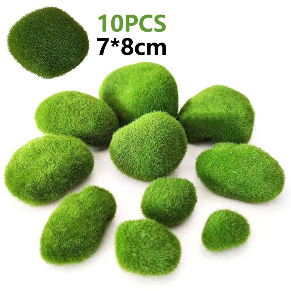 

10PCS Artificial Moss Rocks 7 x 8cm Square Green Moss Covered Stones for Home Garden Landscape Decor Craft A