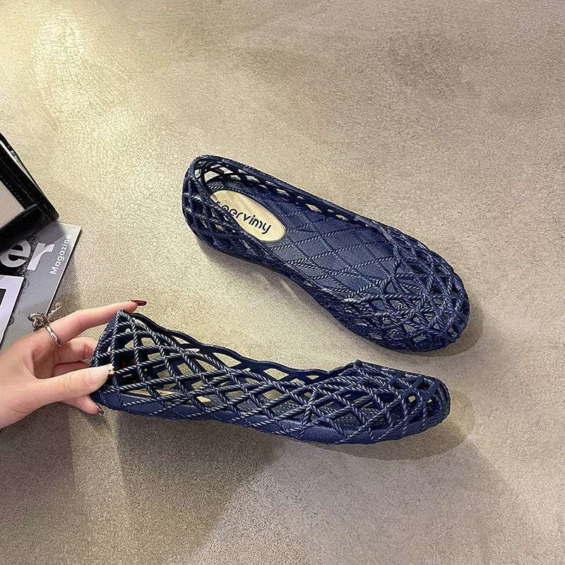 Sandalen Damen 2025 Sommer Mode vielseitig hohl Zehenkappe rutschfest Lochschuhe flache Schuhe Mutter Strandschuhe Plastik