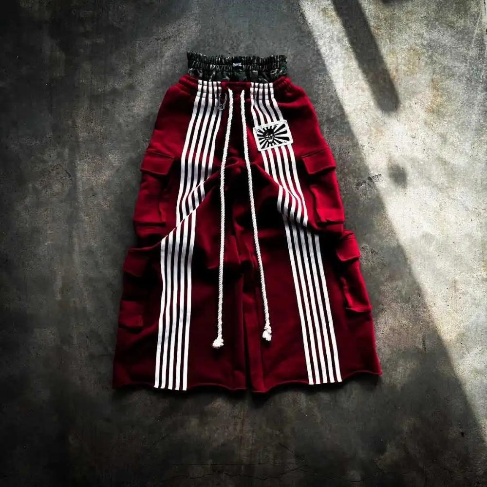 ZYLLO American Retro High Street Tooling Doppelte Taille Sweatpants Blatt Camouflage Schwerindustrie Gestreift Locker Weitbeinige Hose Europa